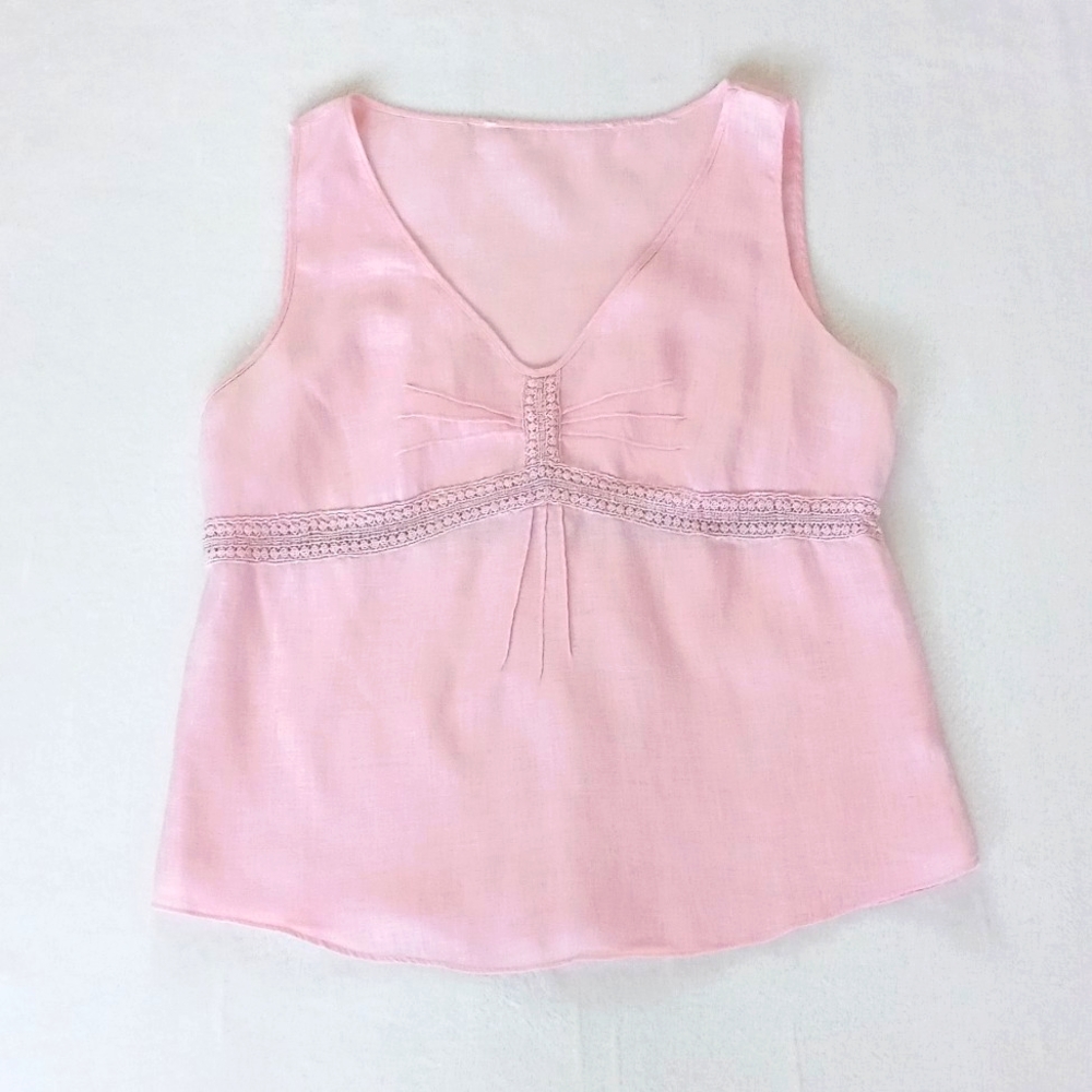 Dainty & Delicate Irish Linen Pink Top with Lace Detailing S - Picture 1 of 6